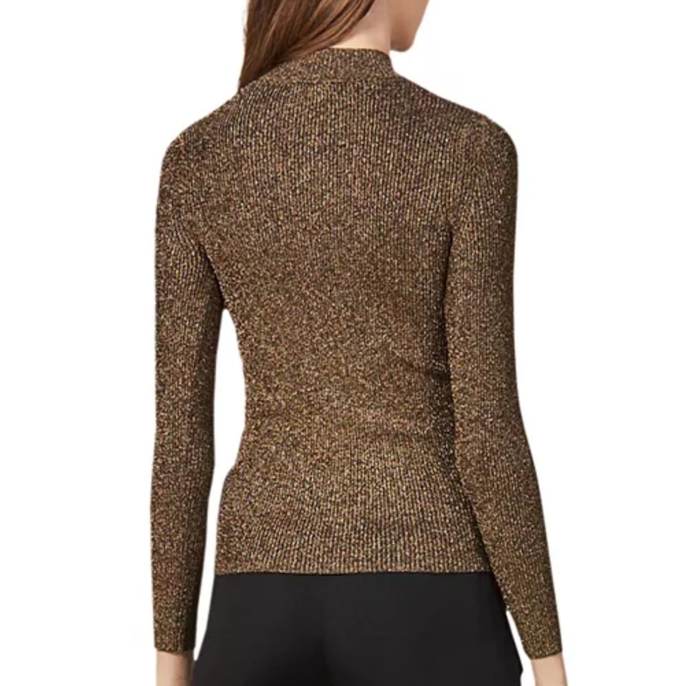 SANDRO gold black ribbed knit lurex high mock neck sweater - Picture 8 of 11